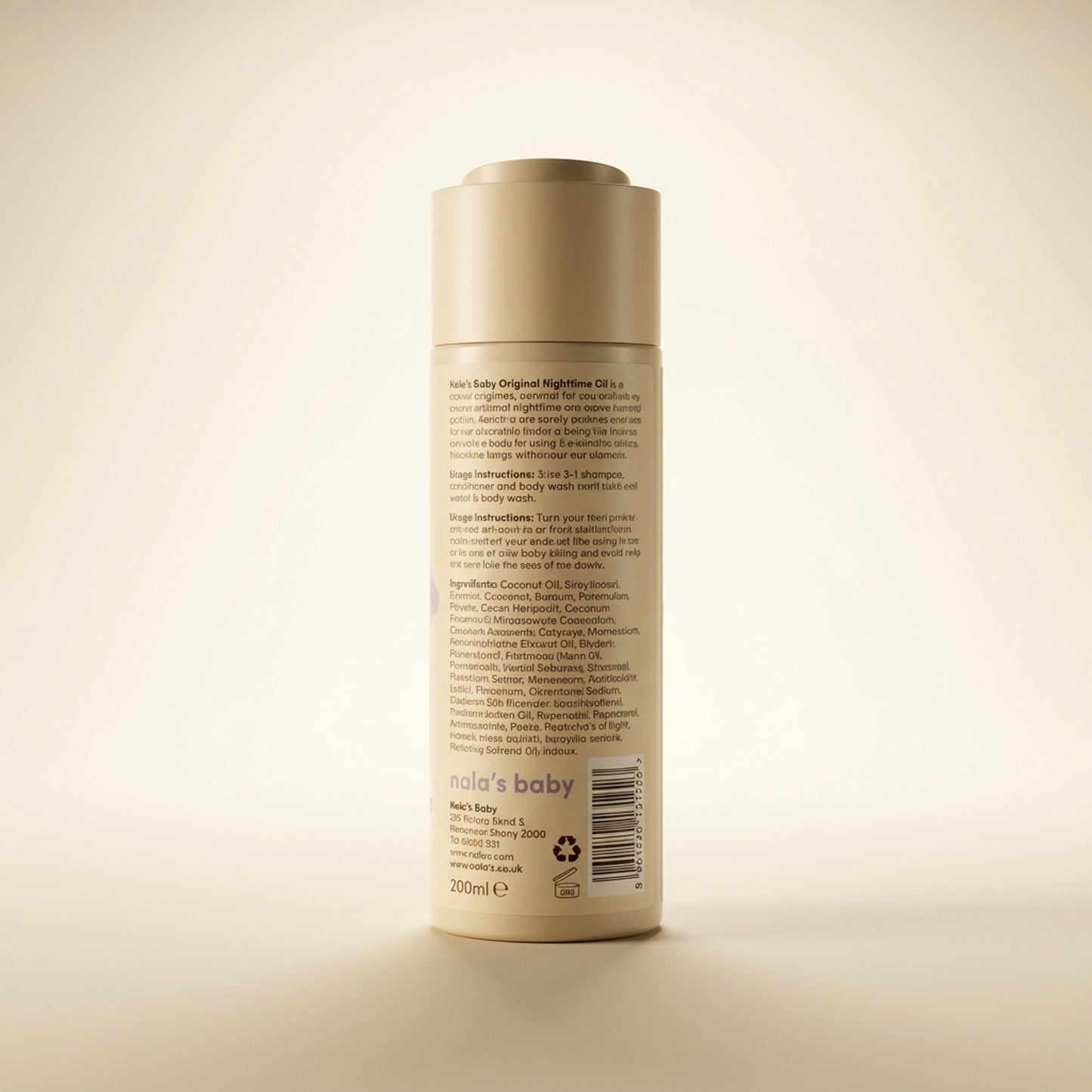 Nala's Baby Original Nighttime Oil 200ml - Back / Ingredients