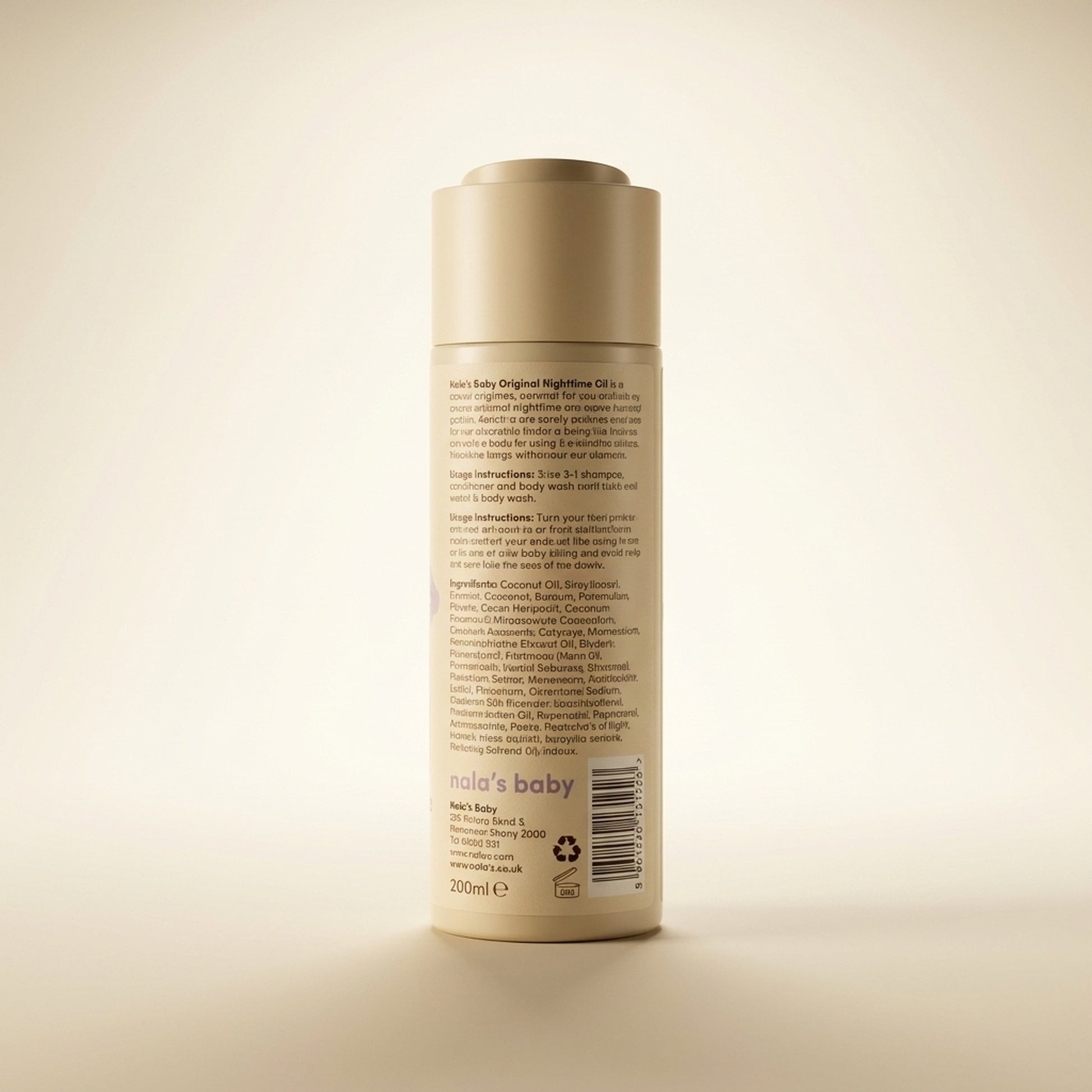 Nala's Baby Original Nighttime Oil 200ml - Back / Ingredients